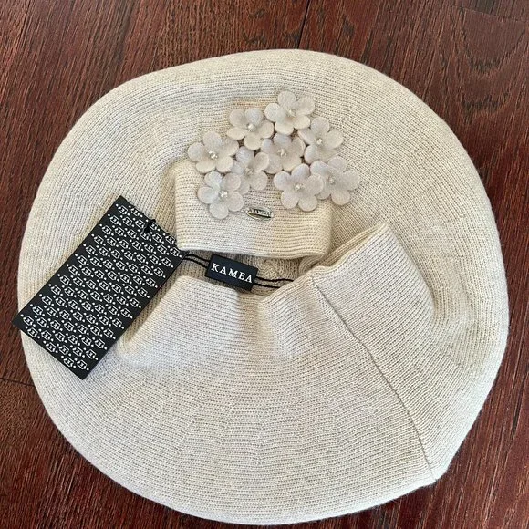 Lady French Beret 100% Mixed Wool Beret Floral Gray By Kamea NWT Kamea | Accessories | Lady French Beret 0 Mixed Wool Beret  main image 3